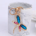 Peacock Blue Dragonfly Keychain Large Crystal Wing Charm view 1