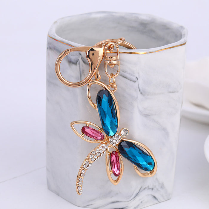Peacock Blue Dragonfly Keychain Large Crystal Wing Charm