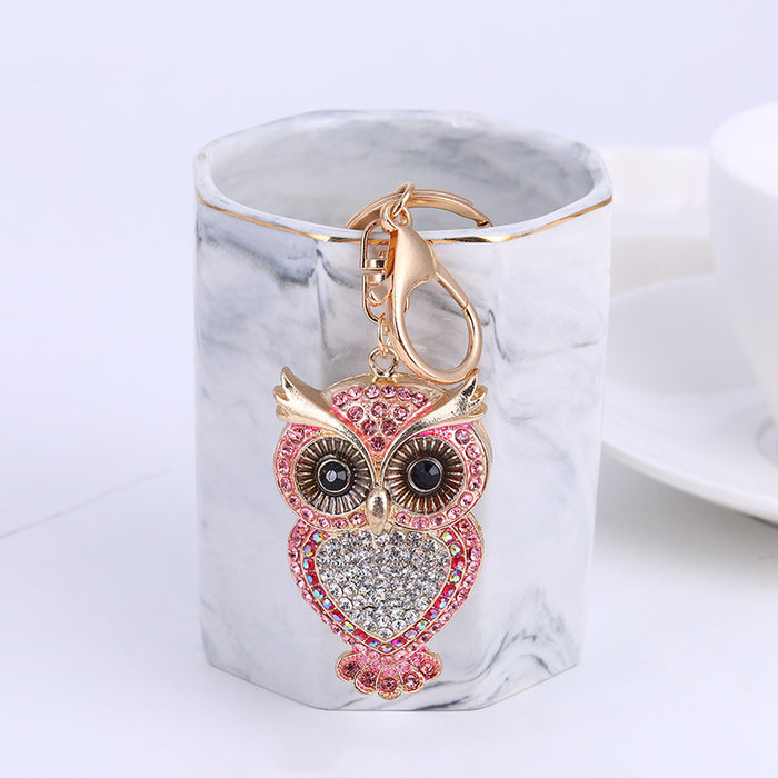 Rhinestone Owl Keychain Heart Belly Gold Tone 4 Colors
