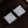 Square Pavé Crystal Cluster Stud Earrings in Silver Tone view 1