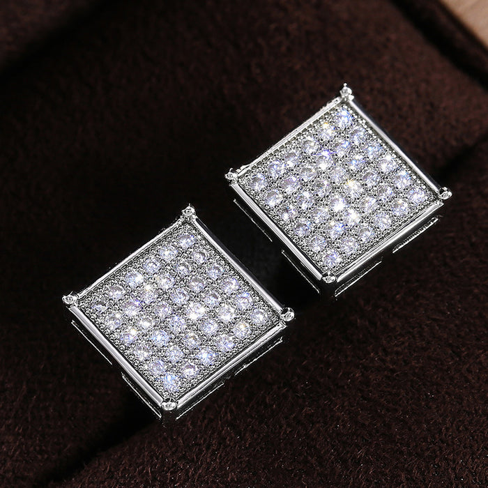 Square Pavé Crystal Cluster Stud Earrings in Silver Tone