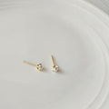 Gold Tone Mini White Pearl Stud Earrings With Long Posts view 4