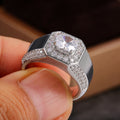 Round Clear Solitaire Octagonal Signet Ring In Silver Tone view 2