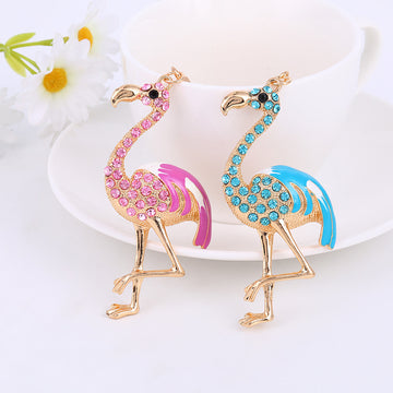 Rhinestone Flamingo Metal Keychain Gold Tone 3 Colors
