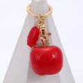 Red Enamel Apple Keychain Rhinestone Front Leaf Charm view 3