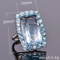 Silver Tone Blue Rectangular Double Halo Crystal Ring view 5