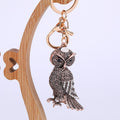 Antique Bronze Owl Keychain Rhinestone Wing Pearl Clasp view 2