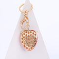 Rhinestone Strawberry Keychain Gold Clasp Red and Pink view 2