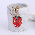 Rhinestone Strawberry Keychain Gold Clasp Red and Pink view 1