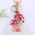 Rhinestone Double Flamingo Love Script Metal Keychain view 2