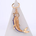 Blue Rhinestone Shark Fish Keychain Gold Clasp Metal Charm view 3
