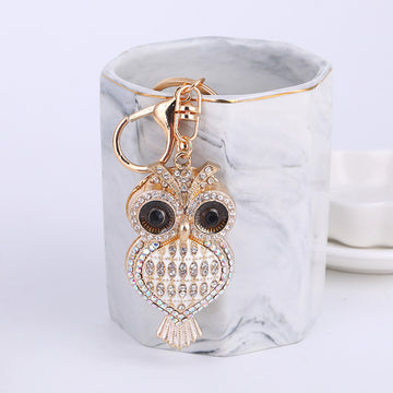 Rhinestone Owl Metal Keychain Gold Tone Clasp Ring 3 Colors