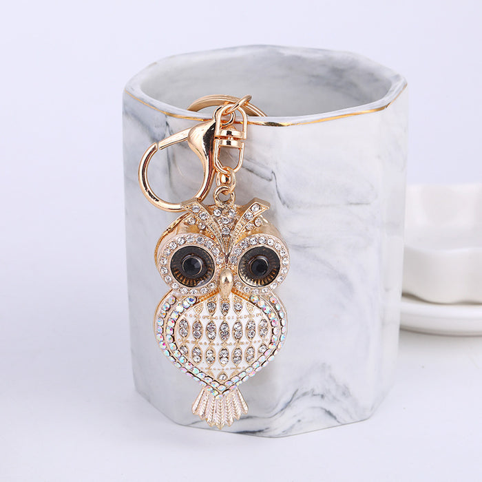 Rhinestone Owl Metal Keychain Gold Tone Clasp Ring 3 Colors