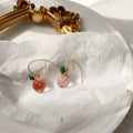 Pink Peach Resin Drop Earrings Green Leaf Gold Hook view 3