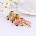 Rhinestone Roller Skate Metal Keychain Gold Tone 3 Colors view 1