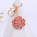 Rose Enamel Rhinestone Keychain Gold Tone Ring Clasp 4 Colors view 3