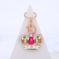Rhinestone Crown Keychain Gold Clasp Pink Clear Crystal view 3