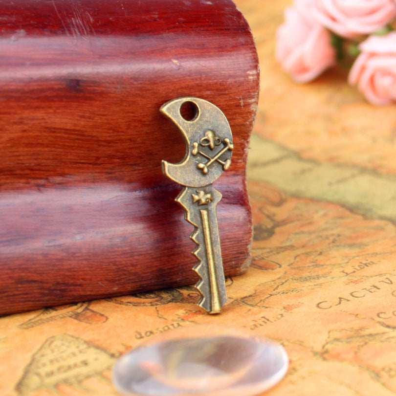 Vintage Double-Sided Skull Key Charm Pendant 36x13mm