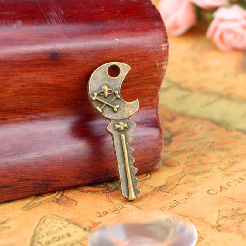 Vintage Double-Sided Skull Key Charm Pendant 36x13mm