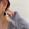 Brown Enamel Geometric Drop Earrings with Sculpted Polished Metal Details view 4