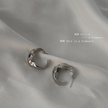 Silver Organic Twisted C Hoop Earrings Irregular Mini Hoops