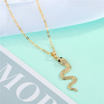 Gold Tone Coiled Snake Pendant Necklace with Textured Scales
