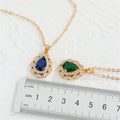 Gold Tone Teardrop Crystal Halo Pendant Necklaces in Seven Colors view 2