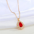 Gold Tone Teardrop Crystal Halo Pendant Necklaces in Seven Colors view 5