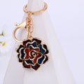 Rose Enamel Rhinestone Keychain Gold Tone Ring Clasp 4 Colors view 1