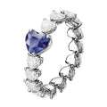 Silver Tone Blue Heart Leaf Band Ring With Polished Clear Stone Detail view 1