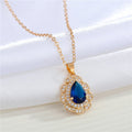 Gold Tone Teardrop Crystal Halo Pendant Necklaces in Seven Colors view 4