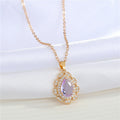 Gold Tone Teardrop Crystal Halo Pendant Necklaces in Seven Colors view 8