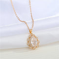 Gold Tone Teardrop Crystal Halo Pendant Necklaces in Seven Colors view 9