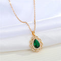 Gold Tone Teardrop Crystal Halo Pendant Necklaces in Seven Colors view 6