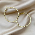 Textured Gold Tone Chunky Round Hoop Statement Earrings view 3