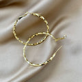 Textured Gold Tone Chunky Round Hoop Statement Earrings view 4