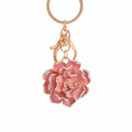 Rose Enamel Rhinestone Keychain Gold Tone Ring Clasp 4 Colors view 5