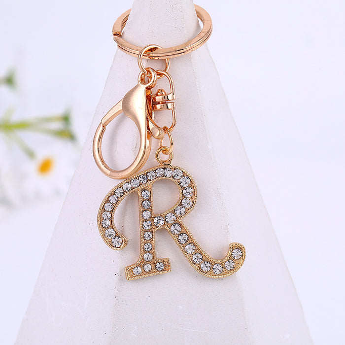 Rhinestone Initial Letter Keychain Gold Tone Letters A-Z Set