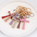 Rhinestone Cross Metal Keychain Gold Tone Clasp 6 Colors view 1