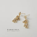 Gold Tone Pavé Crystal Teddy Bear Drop Earrings Star Posts view 1