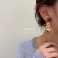 Brown Enamel Geometric Drop Earrings with Sculpted Polished Metal Details view 2