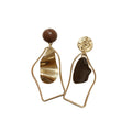 Brown Enamel Geometric Drop Earrings with Sculpted Polished Metal Details view 5