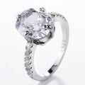 Silver Oval Clear CZ Four-Prong Solitaire Pavé Ring view 4