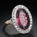 Oversized Oval Solitaire Halo Ring In Red Or Purple Gold Tone view 2