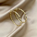 Textured Gold Tone Chunky Round Hoop Statement Earrings view 2