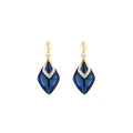 Blue Faceted Crystal Leaf Drop Earrings Gold Tone Studs view 5