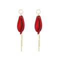 Deep Red Layered Flower Bud and Gold Bar Drop Earrings view 5