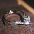 Silver Round Clear CZ Cathedral Four-Prong Band Ring view 2
