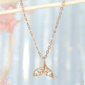 Gold Tone Crystal Whale Tail Pendant Necklace with Fine Chain view 4