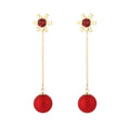 Snowflake Red Stud and Long Red Ball Chain Earrings view 5